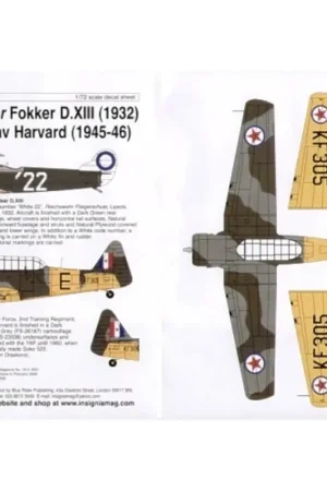 Sticker Fokker D.XII White 22 Reichswehr Flying school USSR 1932 Harvard EF302/E Yugoslav Air Force 2nd Training Regt 1945 Laatste Versie