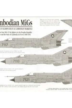 Seizoensaanbieding Sticker Mikoyan MiG-21 bis (3) Red 717. 7110 7121 from Kampuchea & Cambodian Afs Decal