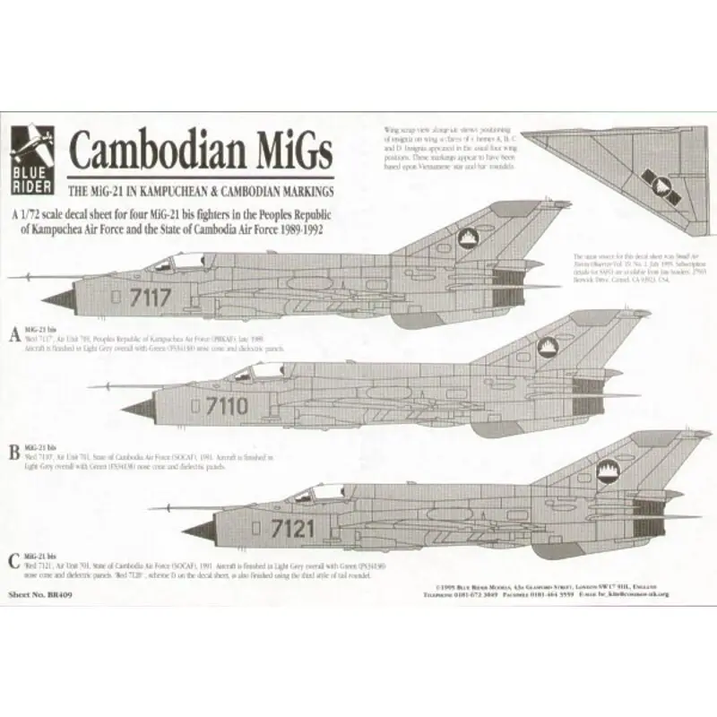 Seizoensaanbieding Sticker Mikoyan MiG-21 bis (3) Red 717. 7110 7121 from Kampuchea & Cambodian Afs Decal