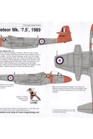 Sticker Gloster Meteor Mk.7.5 (1) WL419. A Mk.F8 used for ejection seat trials Decal Rechtstreeks Van De Fabrikant
