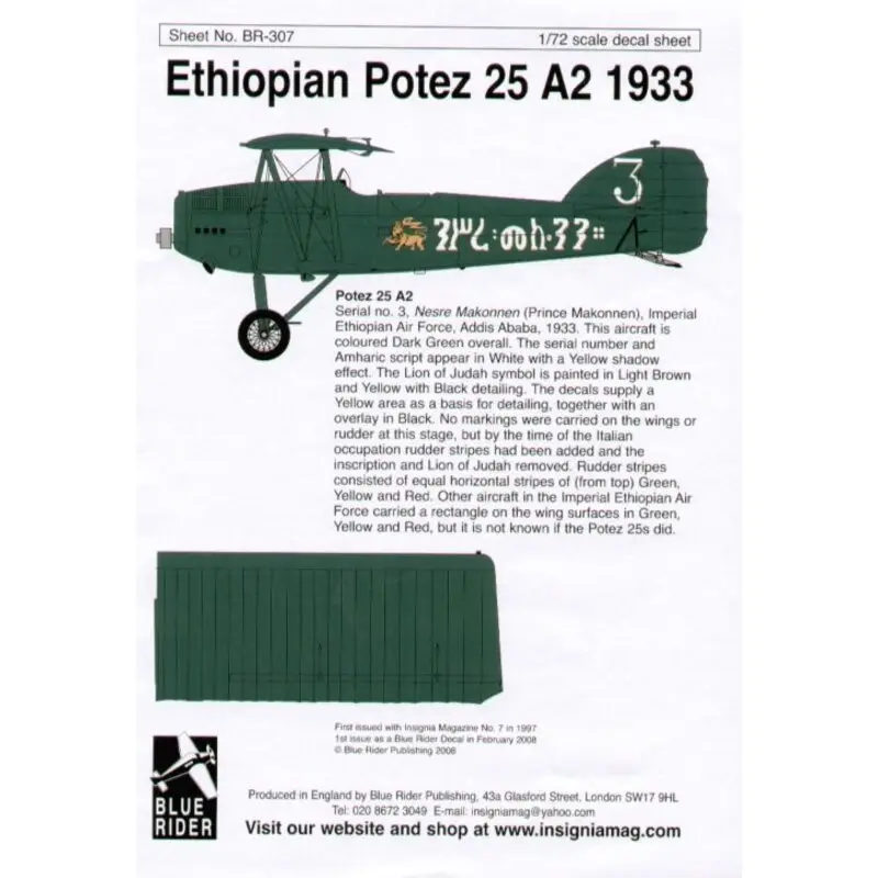 Seizoensaanbieding Sticker Ethiopian Potez 25 A2 1933 Addis Abba 1933 Decal