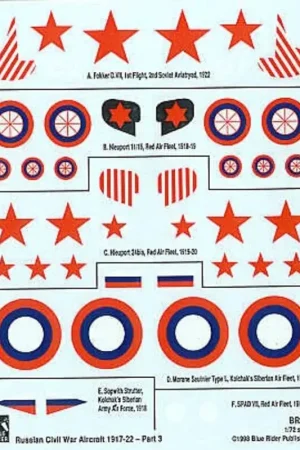 Sticker Russian Civil War 1917-22 Part 3. Soviet Fokker D.VII Nieuport 11/16 Nieuport 24bis & Spad VII plus Morane-Saulnier L & Must-Have