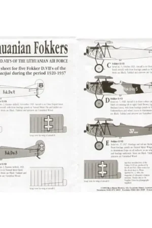 Sticker Fokker D.VII. 5 Lithuanian Air Force D.VIIs 1920-37 Decal Actieprijs