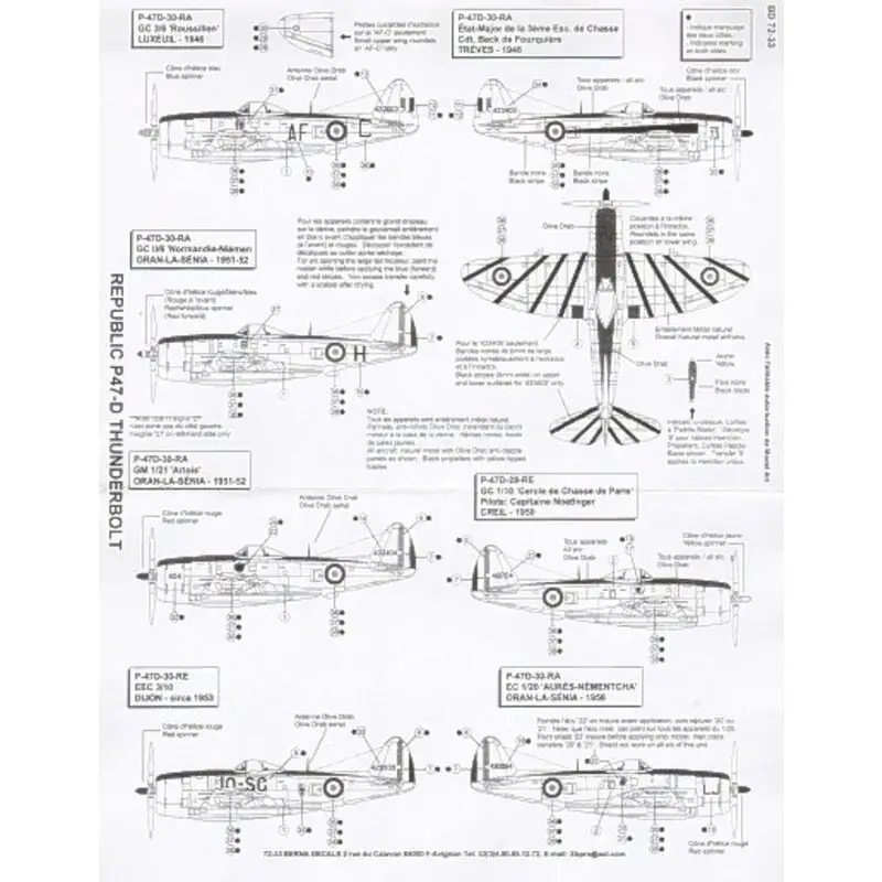Finale Uitverkoop Sticker Republic P-47D Thunderbolt bubble top (7) 433663 AF-C GC 3/6 Roussilion 1946 /H GC II/6 Normandie-Nieman 1951 433405 Eta