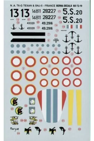 Weekendaanbieding Sticker North American T-6G Texan and North American SNJ-4 Texan Harvard in French Service (4) 28227 EALA 11/72 1957 overall yel