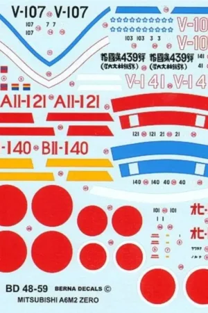 Sticker Mitsubishi Zero A6M2 Model 21 (6) V-103 or V-103 Pilot Saburo Sakai 1941-42 Bali 1942 Yoshisuke Arita C-101 1943 Tetsuzo Betrouwbaar