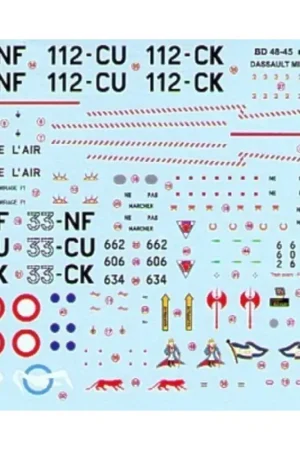 Sticker Dassault Mirage F.1CR (3) No 634/33-CK or 112-CK ER1/33 Belfort No 606/33CU or 112-CU ER1/33 Belfort No662/33-NF or 112- Meest Verkocht