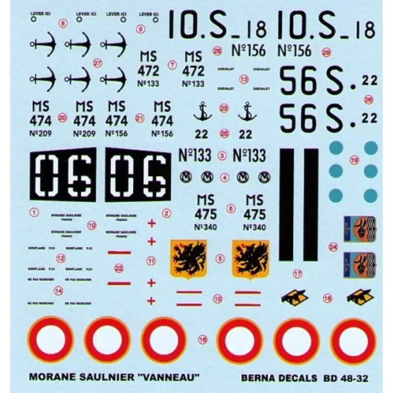 Sticker Morane Saulnier Vanneau (4) MS472 CERO 302 1953 MS475 CERO 305 1953 MS474 10S Hyeres 1951 MS474 56S Agadir 1952 Beperkte Voorraad