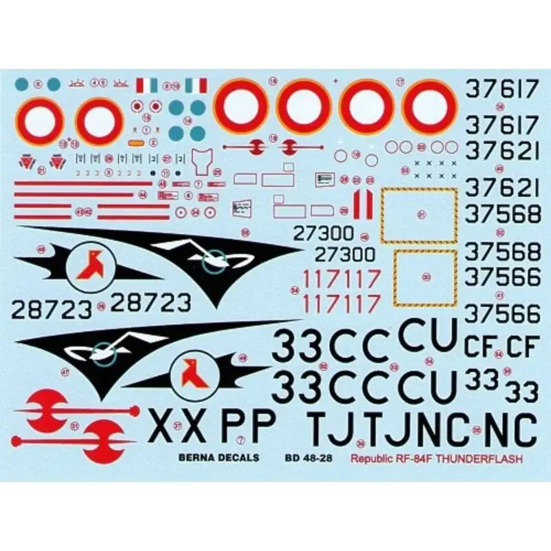 Goedkoop Sticker Republic RF-84F Thunderflash in French Service (6) 37617 33-CU ER 1/33 Belfort 1956 37621 33-X ER 3/33 Moselle 1956 2730