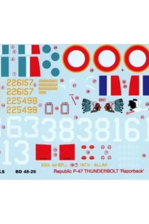 Premium Sticker Republic P-47D Thunderbolt Razorbacks France (4) No 63 GC II/3 Dauphine No 16 GC II/5 La Fayette White 13 GC II/5 La Fay