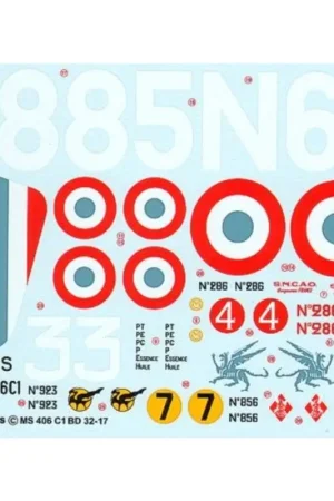 Sticker Morane Saulnier MS.406 ACES : Dorcy n 286 Raphenne n 856 Romey n 923 Decal Op = Op