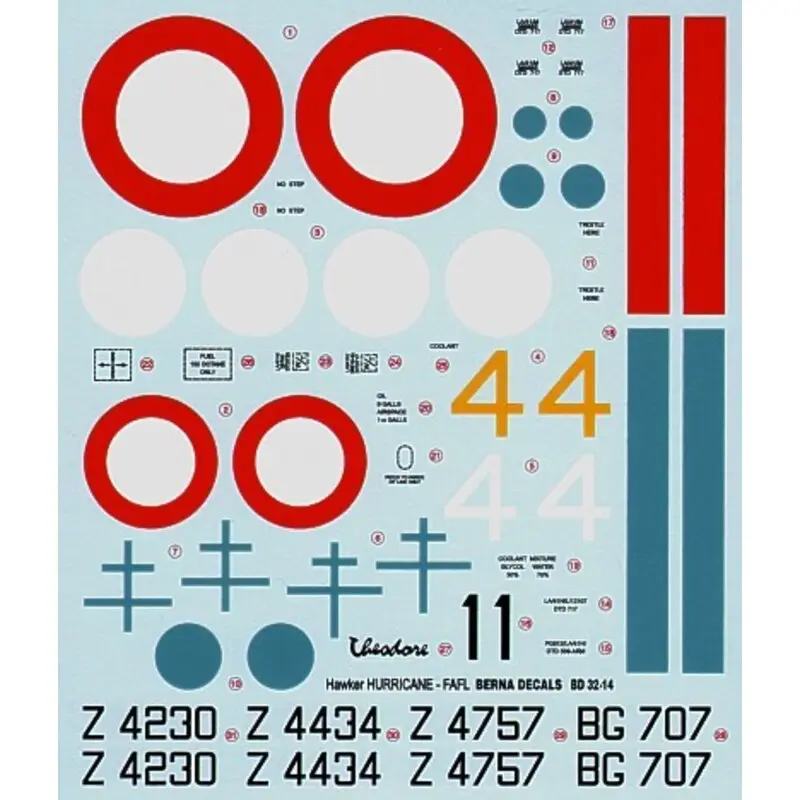 Sticker Hawker Hurricane Mk.I French GC1 Alsace (4) Z4757 Capt Tulasne Z4434 FUKA Z4230/4 Aspirant Mailfert BG707/1 Com. Pouliqu Finale Uitverkoop
