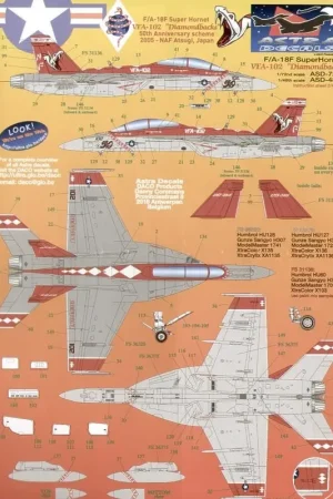 Rechtstreeks Van De Fabrikant Sticker McDonnell Douglas F/A-18F Super Hornet VFA-102 (3) 165892 NF/102 VFA-102 Diamondbacks 50th Anniversary scheme 2005 NAF A