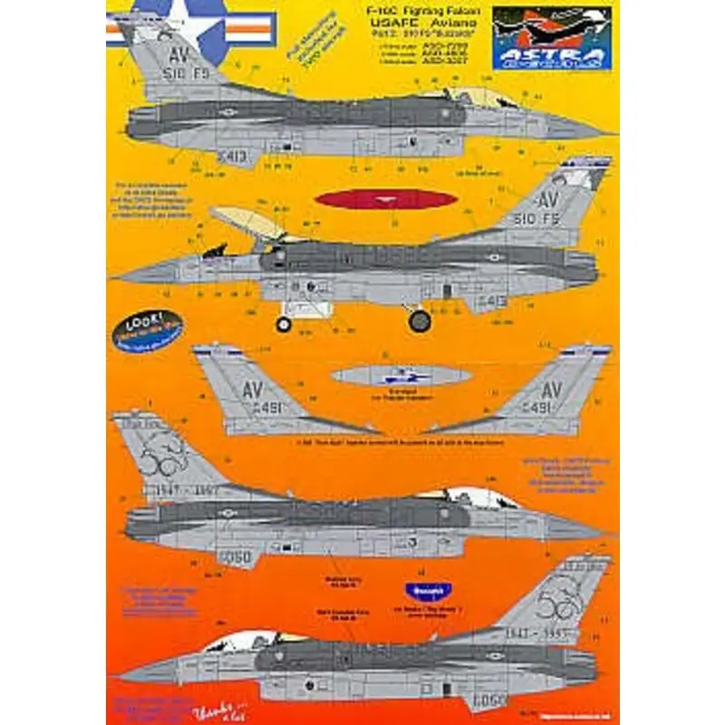 Sticker Lockheed Martin F-16C Aviano. 88-413 510FS Buzzards Flagship 89-491 510FS 89-050 50th Anni 1997 scheme Finale Uitverkoop