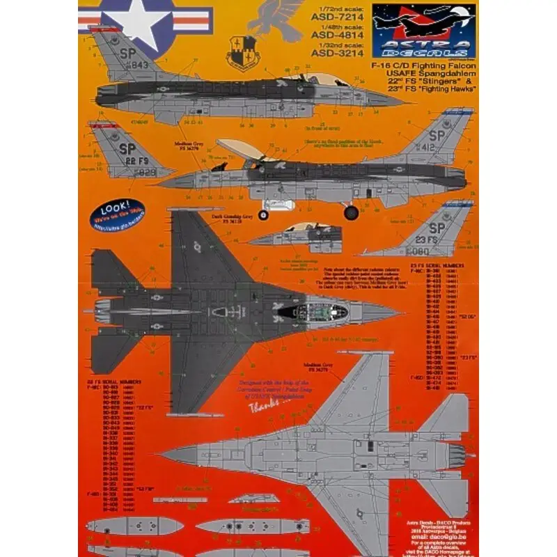 Uitverkoop Sticker Lockheed Martin F-16C/Lockheed Martin F-16D Fighting Falcon USAFE Spangdalen. (Updated version of ASD3203)