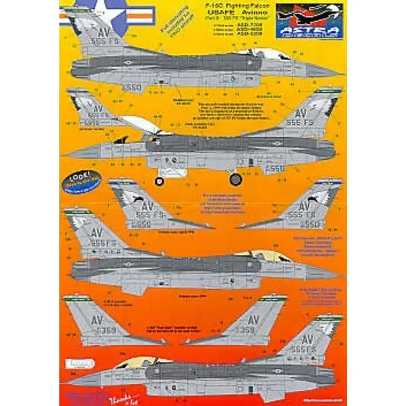 Sticker Lockheed Martin F-16C Aviano Part 2. 89-2016 16 Air Force 88-550 555FS Triple Nickel Flagship 2 versions pre 1999 89-203 Snelle Levering