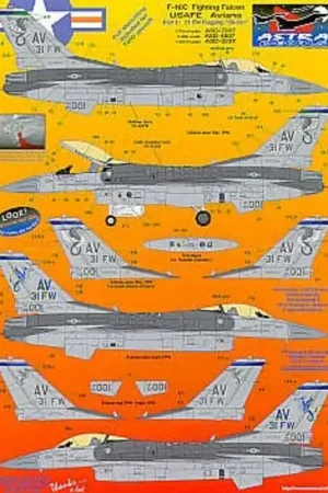 Sticker Lockheed Martin F-16C Aviano Part 1. 89-001 510FS Flagship 1994-98 3 versions 88-0413 510FS Flagship 89-2137 31OG Flagsh Favoriet