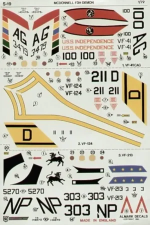 Op = Op Sticker McDonnell F3H Demon (3) 143479 VF-41 CAG USS Independence 5271 VF-213 NP/302 VF-124 D/211
