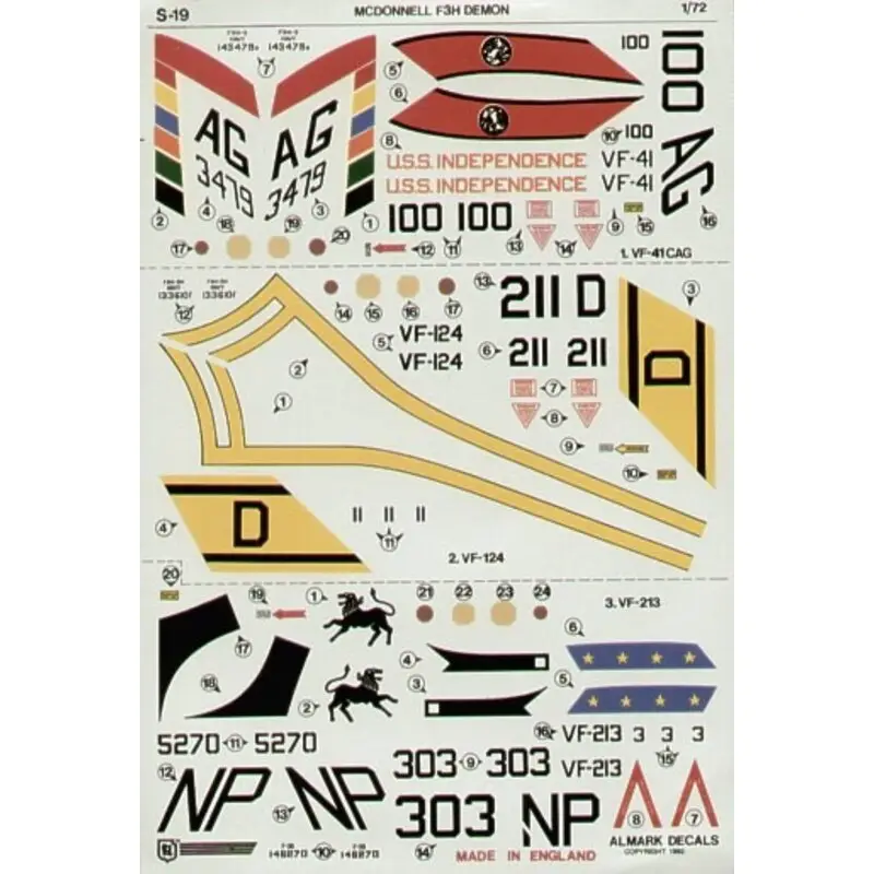 Op = Op Sticker McDonnell F3H Demon (3) 143479 VF-41 CAG USS Independence 5271 VF-213 NP/302 VF-124 D/211