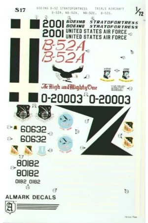 Sticker Boeing B-52 Stratofortress Trials Aircraft (4) Boeing B-52A 52-001 used for flight test of Boeing B-52G tail and engines Betaalbaar
