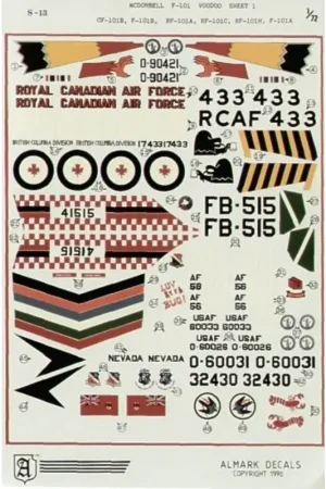 Sticker McDonnell F-101 Voodoo McDonnell CF-101B F-101B McDonnell RF-101A McDonnell RF-101C McDonnell RF-101H F-101A Hoge Kwaliteit