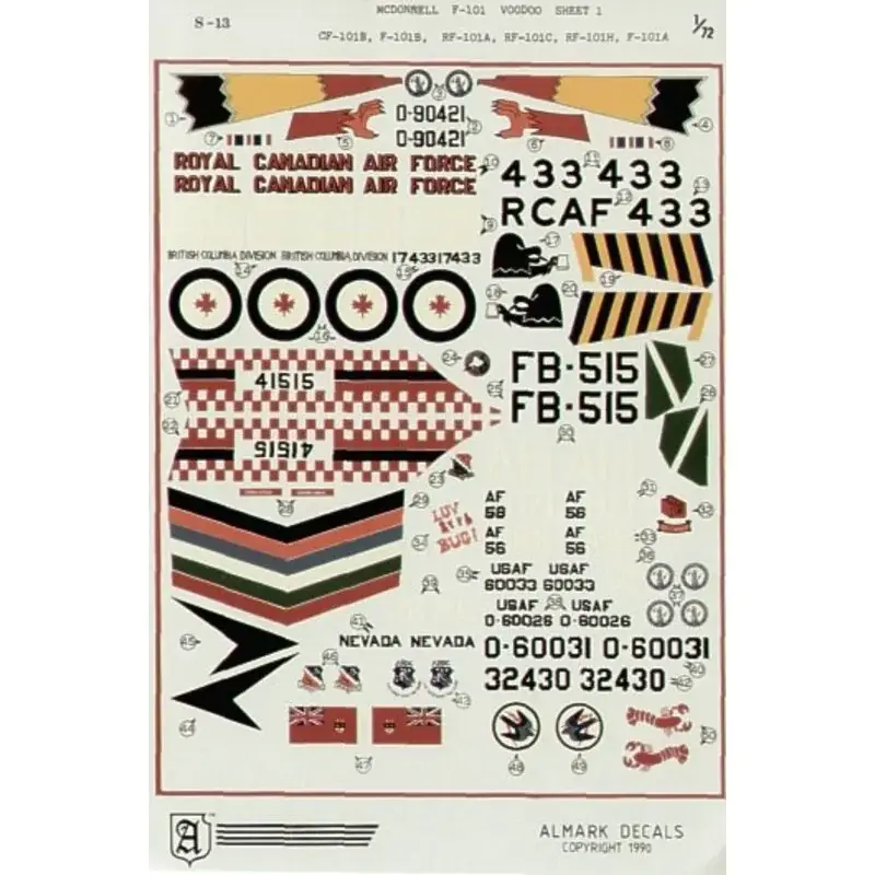 Sticker McDonnell F-101 Voodoo McDonnell CF-101B F-101B McDonnell RF-101A McDonnell RF-101C McDonnell RF-101H F-101A Hoge Kwaliteit
