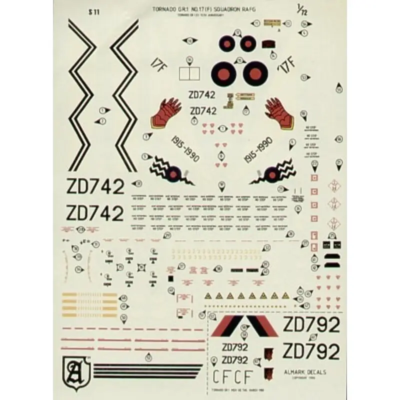 Sticker Panavia Tornado GR.1 ZD742/CZ 17(F) Squadron 75th Anniversary scheme ZD792/CF 17(F) Squadron Express Levering