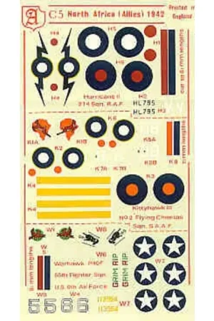 Sticker North Africa (Allies) 1942 (3) Hawker Hurricane Mk.IIB HL795 274 Squadron Curtiss P-40 Kittyhawk Mk.IA DB-H 2 Squadron S Express Levering