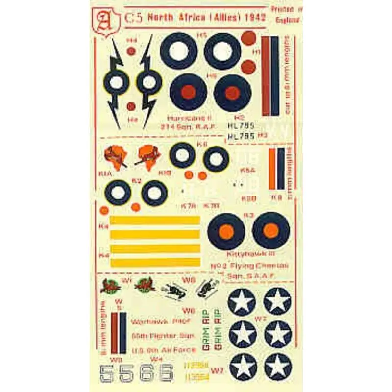 Sticker North Africa (Allies) 1942 (3) Hawker Hurricane Mk.IIB HL795 274 Squadron Curtiss P-40 Kittyhawk Mk.IA DB-H 2 Squadron S Express Levering