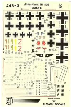 Sticker Messerschmitt Bf 109E (5) Oblt G. Schopfel 9/JG26 Offz Schulte 7/JGS3 Ofw W. Friedmann Oblt H. Strupell 3/JG2 Red 2 3/JG Merkproduct