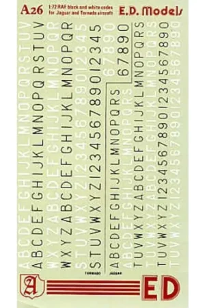 Dagaanbieding Sticker RAF Code Letters for Panavia Tornados and Sepecat Jaguars black/white outline for BAC/EE Lightnings white (RAF codes/RAF