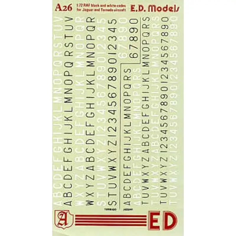 Dagaanbieding Sticker RAF Code Letters for Panavia Tornados and Sepecat Jaguars black/white outline for BAC/EE Lightnings white (RAF codes/RAF