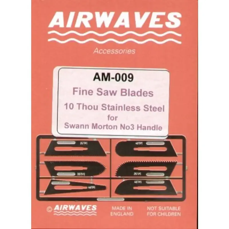 Gereduceerde Prijs Fine Saw blade Set No.2. 6 different blades in 10 Thou stainless steel razor saw to be used free hand or with the Swann Morton n