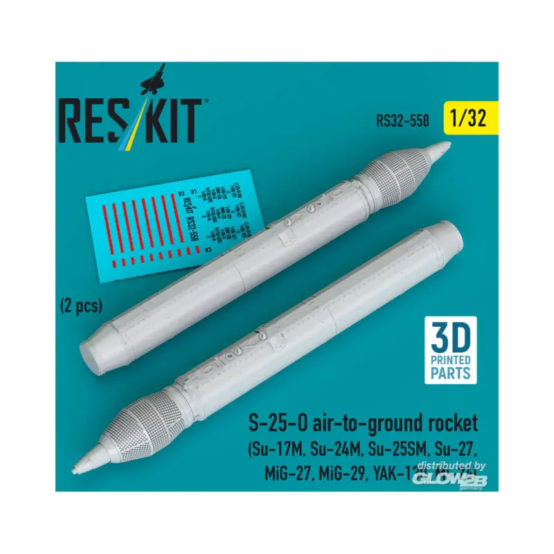 S-25-O air-to-ground rocket (2 pcs) (Su-17M, Su-24M, Su-25SM, Su-27, MiG-27, MiG-29, YAK-130, Mi-24) (3D Printed) Op = Op