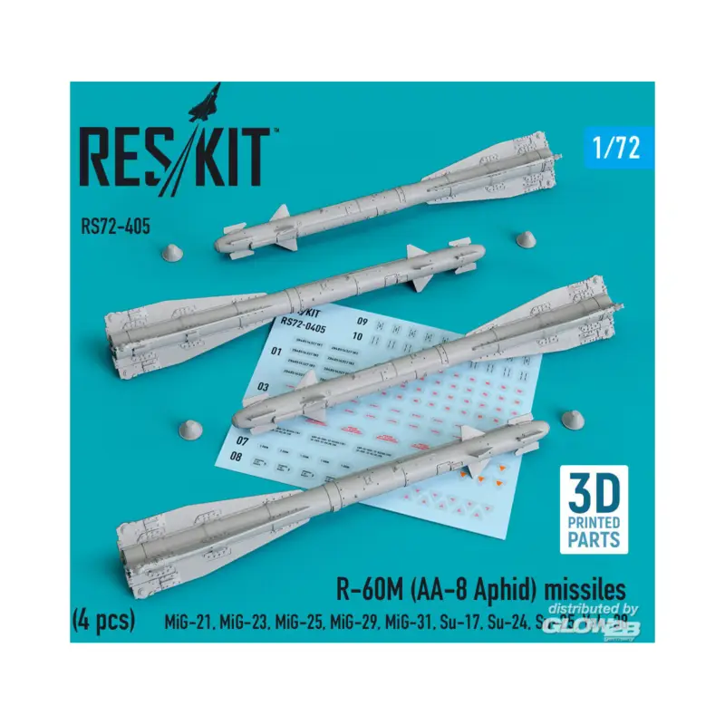 Koopje R-60? (AA-8 Aphid) missiles (4 pcs) (MiG-21,MiG-23,MiG-25, MiG-29,MiG-31,Su-17,Su-24,Su-25,Yak-38) (3D Printed)