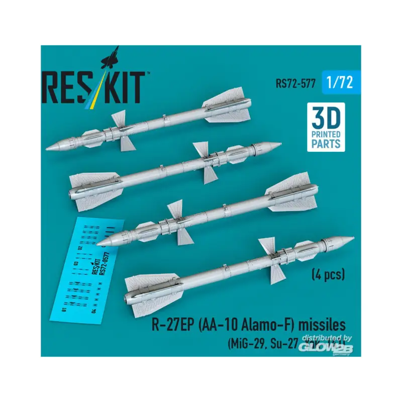 Lage Kosten R-27EP (AA-10 Alamo-F) missiles (4 pcs) (MiG-29, Su-27, Yak-141) (3D Printed)