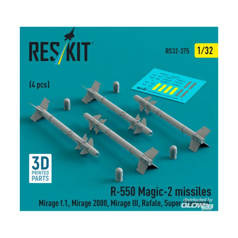 Koop Vandaag R.550 Magic-2 missiles (4 pcs) (Mirage F.1, Mirage 2000, Mirage III, Rafale, Super Etendard, MiG-21, Jaguar) (3D Printed)