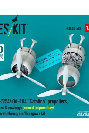 PBY-5/5A/ OA-10A Catalina propellers, engines & cowlings (closed engines bay) for Revell/Monogram/Hasegawa kit (3D Printed) Voordeelprijs