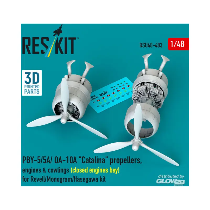 PBY-5/5A/ OA-10A Catalina propellers, engines & cowlings (closed engines bay) for Revell/Monogram/Hasegawa kit (3D Printed) Voordeelprijs