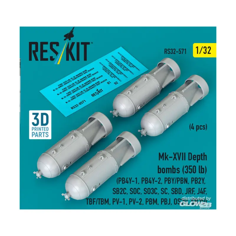 Mk-XVII Depth bombs (350 lb) (4 pcs) (PB4Y-1, PB4Y-2, PBY/PBN, PB2Y, SB2C, SOC, SO3C, SC, SBD, JRF, J4F, TBF/TBM, PV-1, PV-2, PB Rechtstreeks Van De Fabrikant