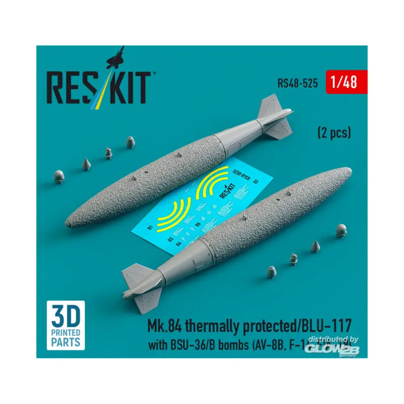 Mk.84 thermally protected/BLU-117 with BSU-36/B bombs (2 pcs) (AV-8B, F-14, F/A-18) (3D Printed) Direct Beschikbaar