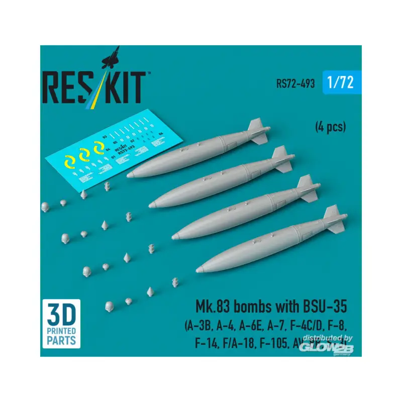 Beperkt Aanbod Mk.83 bombs with BSU-35 (4 pcs) (A-3B, A-4, A-6E, A-7, F-4C/D, F-8, F-14, F/A-18, F-105, AV-8B, S-3) (3D printed)