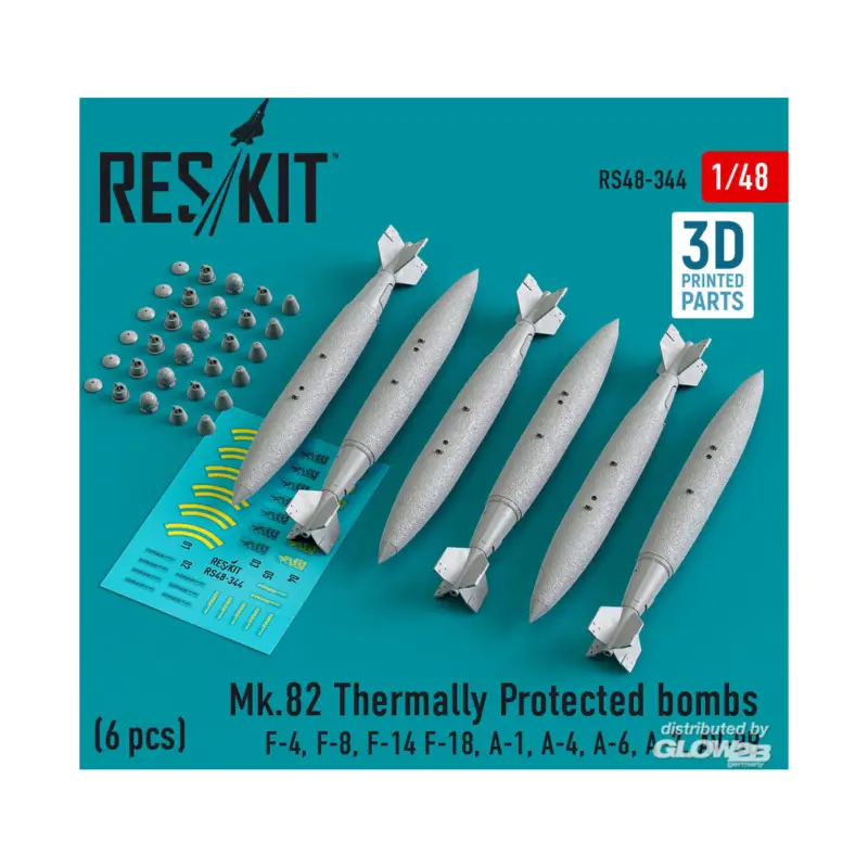 Mk.82 thermally protected bombs (6 pcs) (F-4, F-8, F-14 F-18, A-1, A-4, A-6, A-7, AV-8B) (3D Printed) Exclusieve Aanbieding