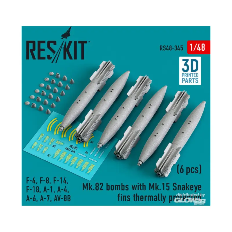 Gratis Retour Mk.82 bombs with Mk.15 Snakeye fins thermally protected (6 pcs) (F-4, F-8, F-14 F-18, A-1, A-4, A-6, A-7, AV-8B) (3D Printed)