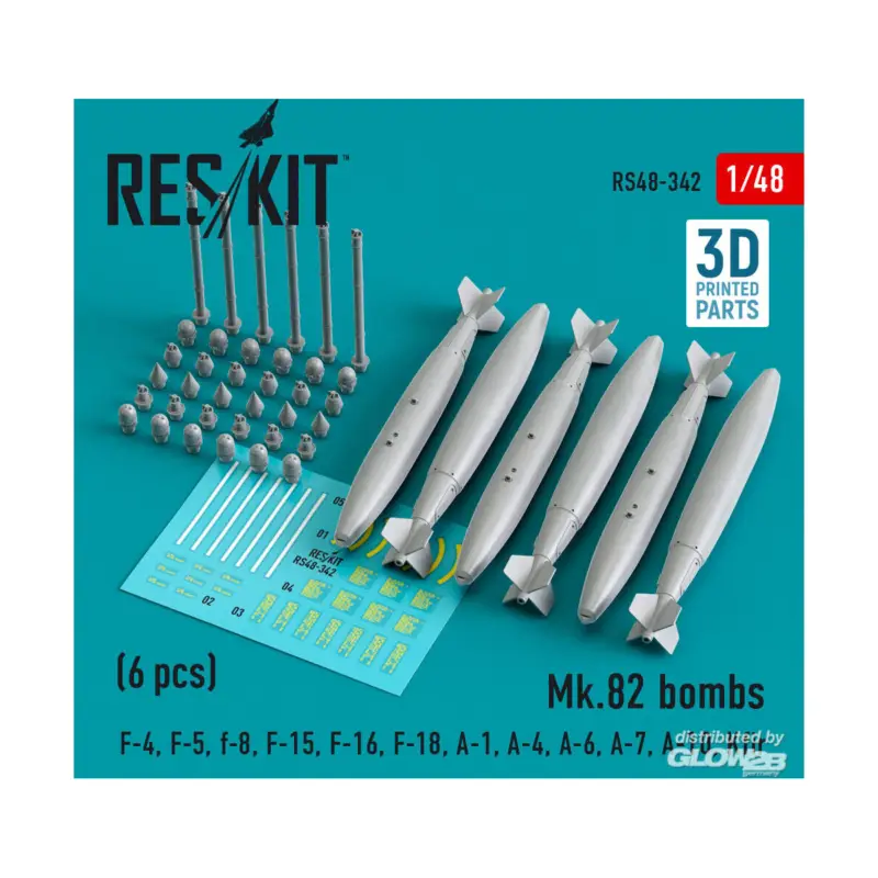 Mk.82 bombs (6 pcs) (F-4, F-5, F-8, F-15, F-16, F-18, A-1, A-4, A-6, A-7, A-10, Kfir) (3D Printed) Bestseller