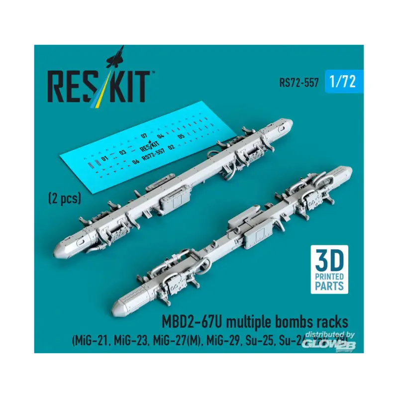 Actieprijs MBD2-67U multiple bomb racks (2 pcs) (MiG-21, MiG-23, MiG-27(?), MiG-29, Su-25, Su-24, Yak-38) (3D Printed)