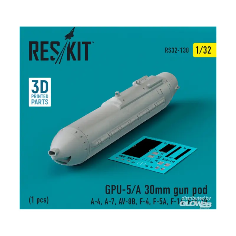 GPU-5/A 30mm gun pod (1 pcs) (A-4, A-7, AV-8B, F-4, F-5A, F-16, F/A-18) (3D Printed) Exclusieve Aanbieding