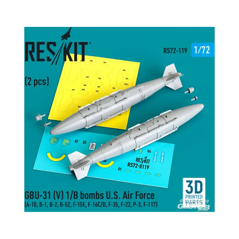 Gereduceerde Prijs GBU-31 (V) 1/B bombs US Air Force (2 pcs) (A-10, B-1, B-2, B-52, F-15E, F-16C/D, F-35, F-22, P-3, F-117) (3D Printed)
