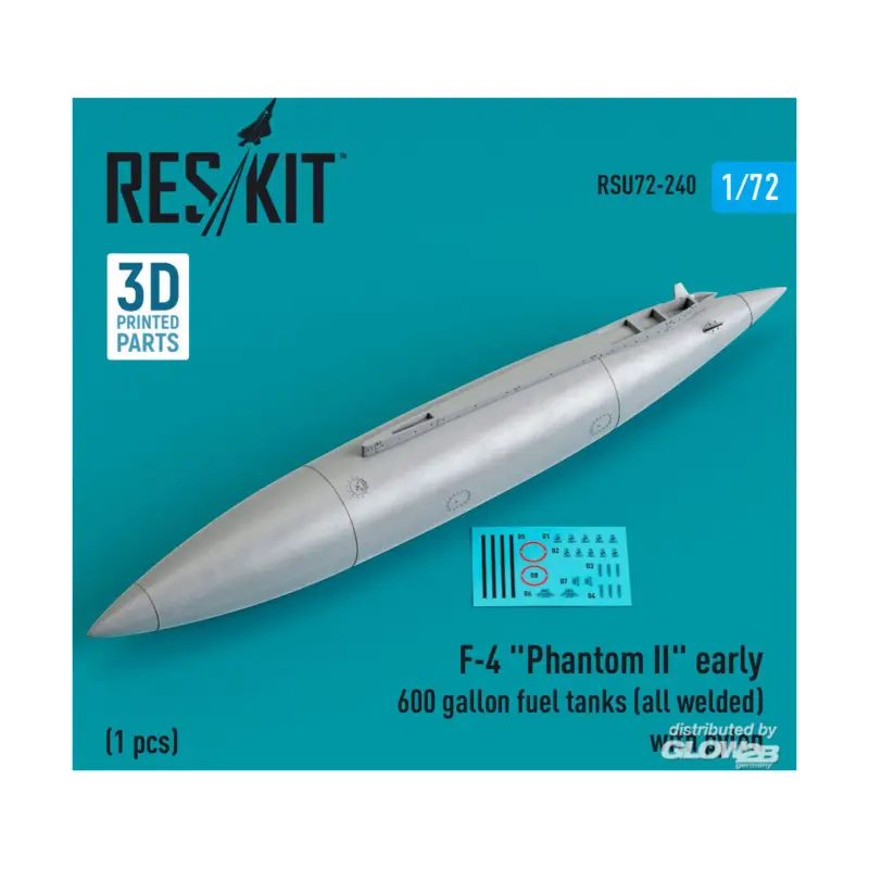 Bestseller F-4 Phantom II early 600 gallon fuel tanks (all welded) with pylon (1 pcs) (3D Printed)