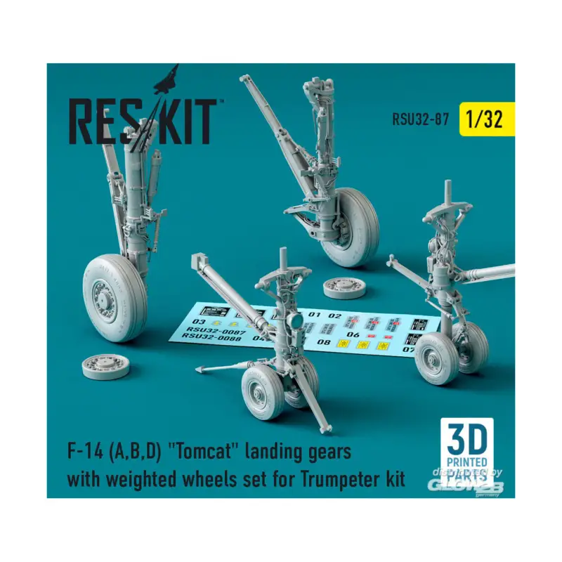 Express Levering F-14 (A,B,D) Tomcat landing gears with weighted wheels set for Trumpeter kit (3D Printed)